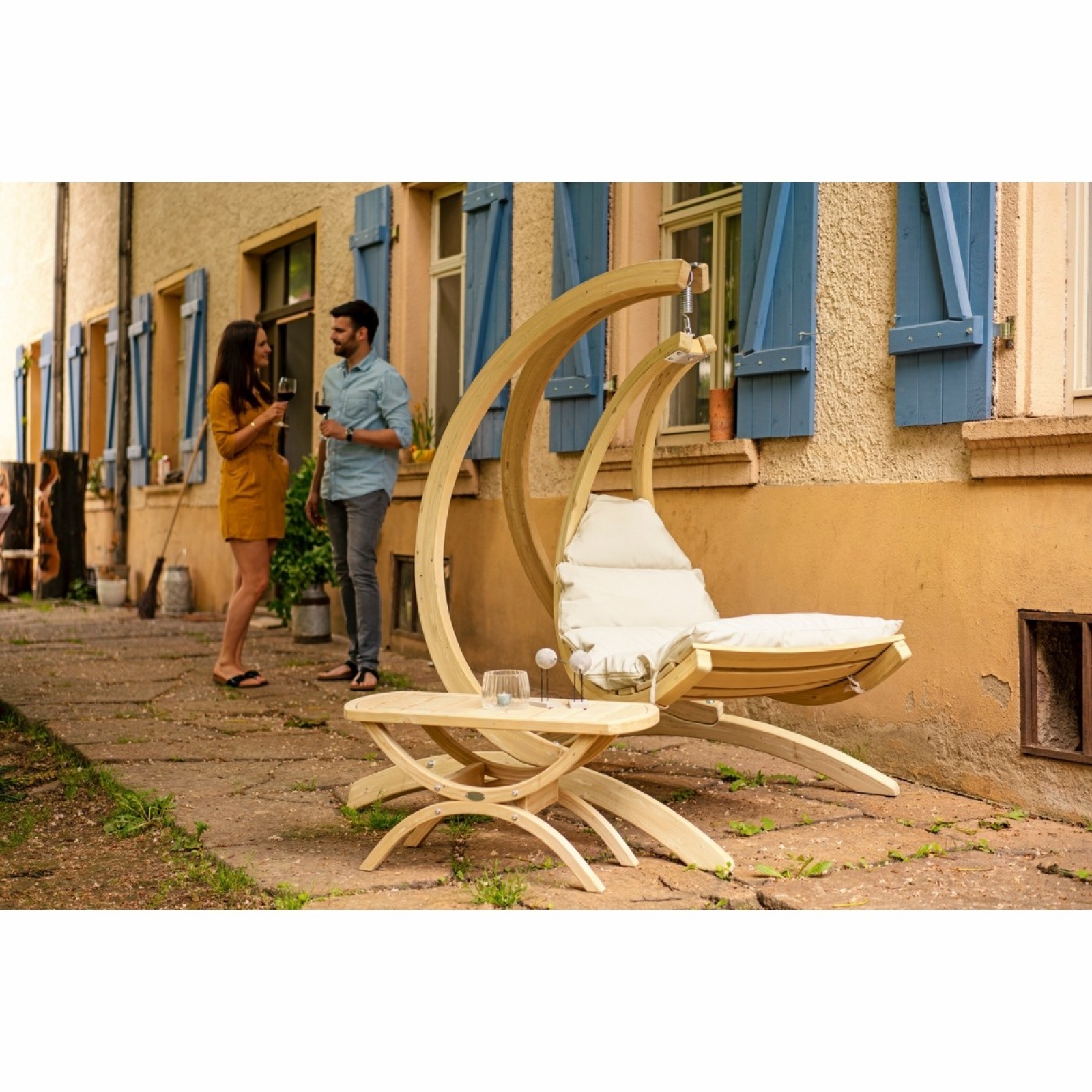 AMAZONAS- Fauteuil Suspendu Swing Chair Crême avec support Globo