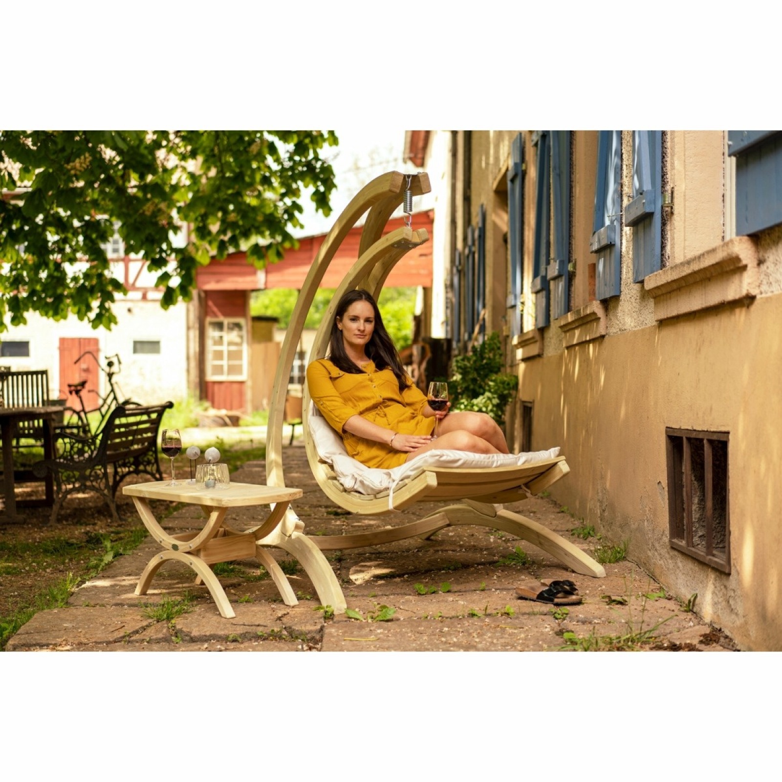 AMAZONAS- Fauteuil Suspendu Swing Chair Crême avec support Globo