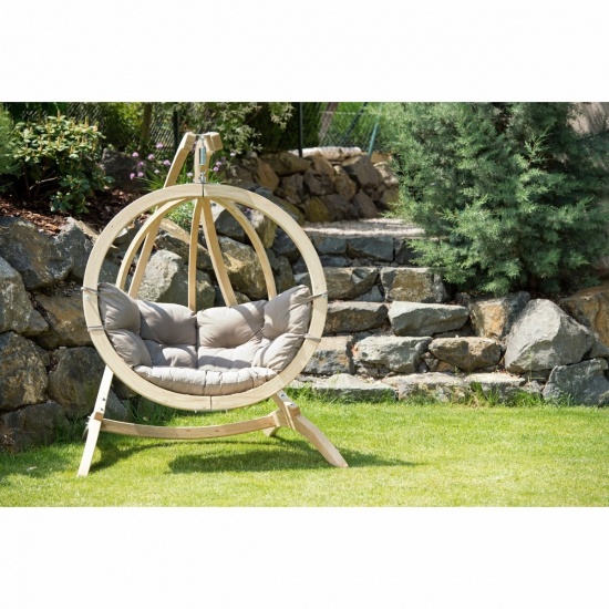 AMAZONAS - Fauteuil GLOBO CHAIR taupe weatherproof avec support bois