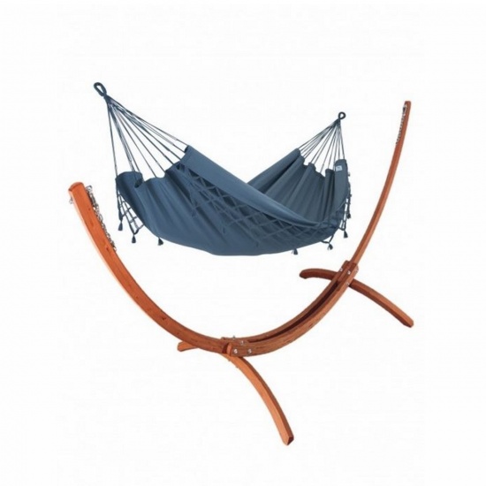 JOBEK - Set Week-end Hamac Kocon Anthracite  franges  + Support Bois Klass 350