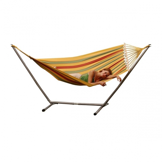 AMAZONAS - Set Hamac a barres simple Aruba Vanilla avec support Sumo Rockstone